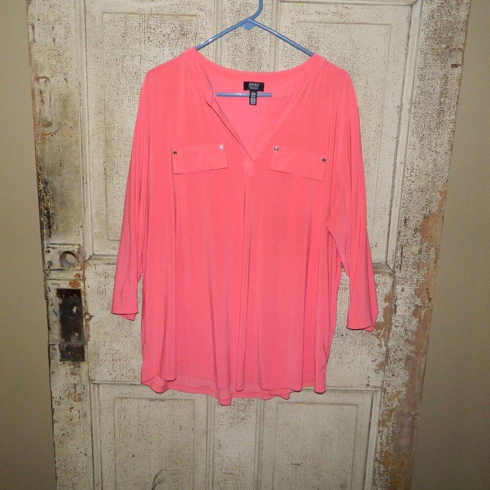 Jones New York Signature V Neck 3/4 Sleeve Blouse Sz 3X (VV-33)